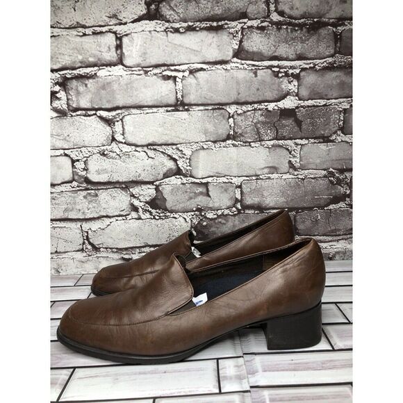 Munro American Brown Leather Slip On Square Toe Heel Loafers Women 10N US/40.5EU - Picture 11 of 16